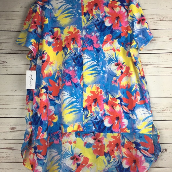 NY Collection Printed Draped Multi Florafauna Top - Picture 3 of 5